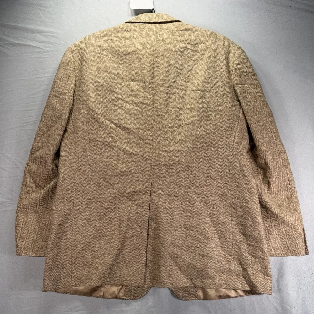 Vintage Lands End Blazer Mens 44R Brown Lambswool Two Button Tweed Herringbone